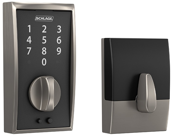 Satin Nickel Touch Keyless Touchscreen Deadbolt with Century Trim (BE375 CEN 619) with Matching F10 Satin Nickel Passage Flair Lever